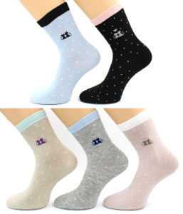 Hobby Line Носки жен 36-40 х/б две кошечки, гороше