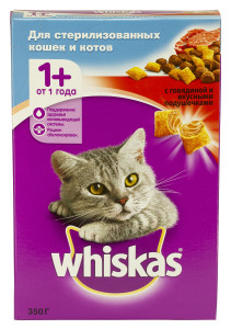 Корм для кошек Whiskas для стерилизованных кошек и котов с говядиной и вкусными подушечками 350 гр