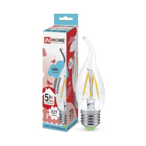 Лампа светодиодная LED-СВЕЧА НА ВЕТРУ-deco 5Вт 230В Е27 4000К 450Лм прозрачная IN HOME