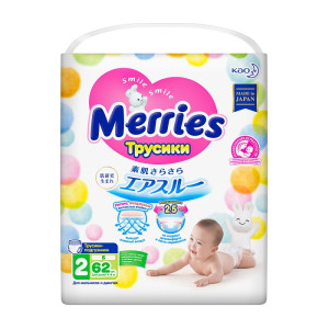 Подгузники-трусики Merries S 4-8 кг 62 шт
