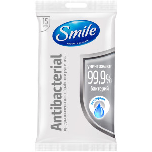 Салфетки влажн.SMILE Antibacterial  со спиртом 15шт
