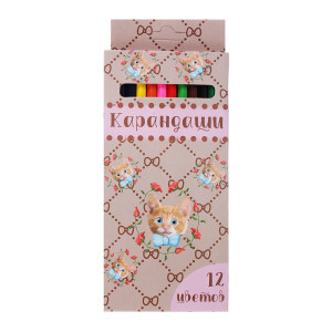Гламур кэтс Карандаши, 12 цветов, шестигранные заточенные, дерево, в карт.коробке с подвесом