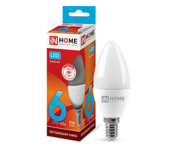 Лампа светодиодная LED-СВЕЧА-VC 6Вт 230В Е14 4000К 480Лм IN HOME