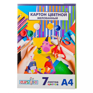 ClipStudio Картон цветной 7 листов, 7 цветов, 19х27,5 см, в папке